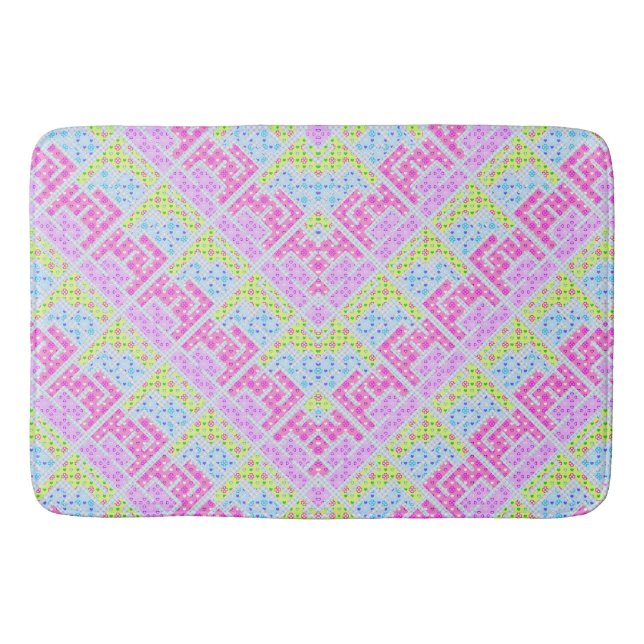 Cute colourful girly geometric graffiti patterns bath mat (Front)
