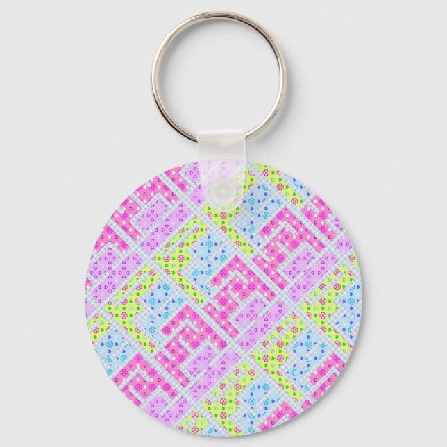 Cute colourful girly geometric graffiti patterns key ring (Front)