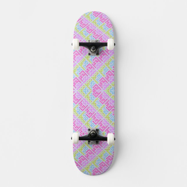 Cute colourful girly geometric graffiti patterns skateboard (Front)