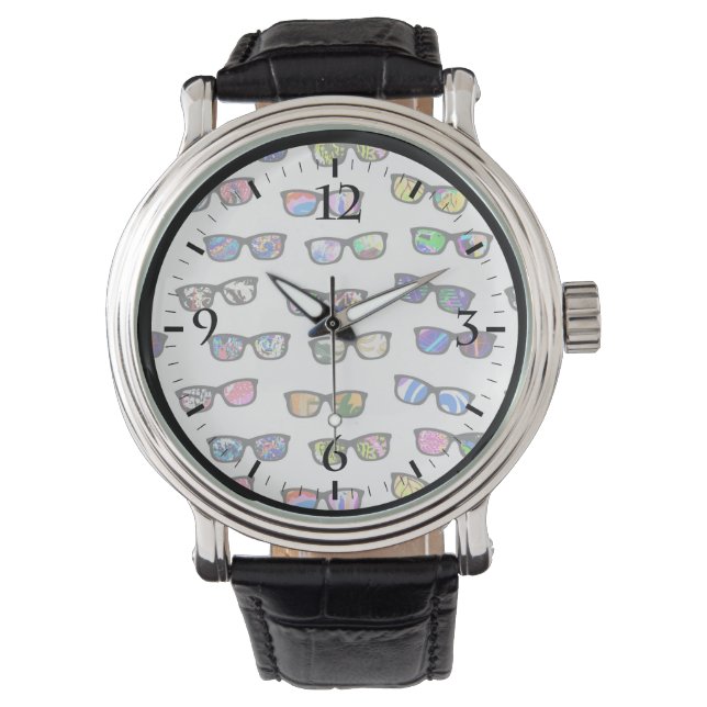 Cute colourful glasses patterns watch (Front)