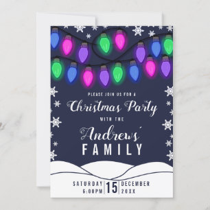 Cute Colourful Glowing Hanging Lights Christmas Invitation