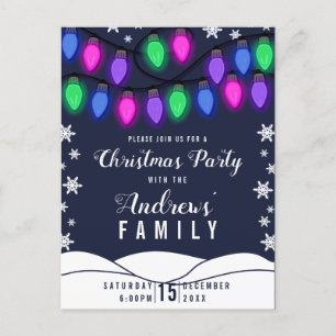 Cute Colourful Glowing Hanging Lights Christmas Invitation Postcard