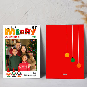 Cute Colourful Gnomes Merry Christmas One Photo  Holiday Card