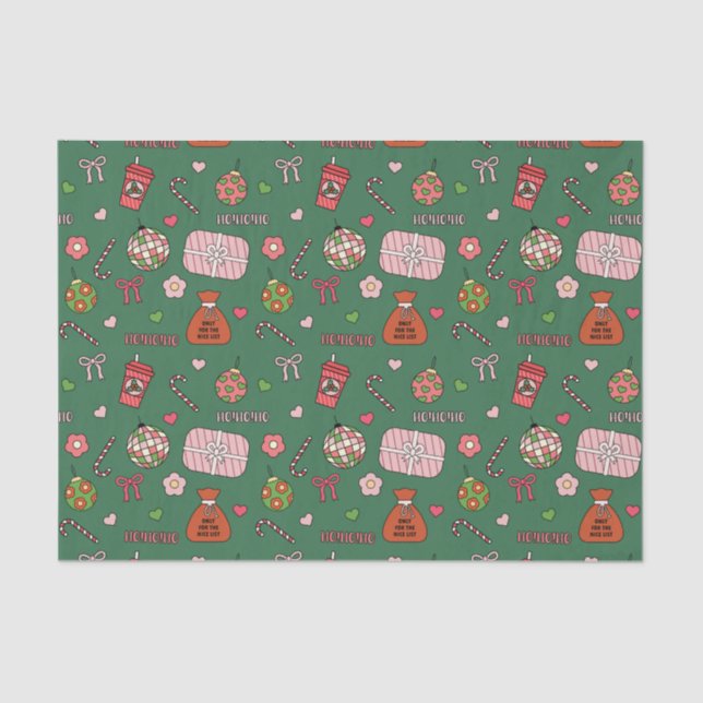 Cute Colourful Green Retro Christmas Tissue Paper (Front)