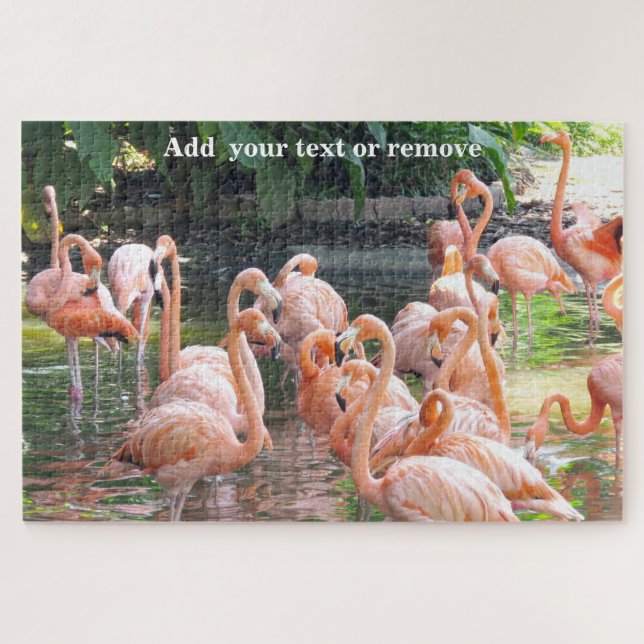 Cute colourful group of pink flamingos in water, jigsaw puzzle (Horizontal)