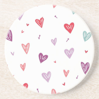 Cute Colourful Hand-Drawn Hearts Sandstone Coaster