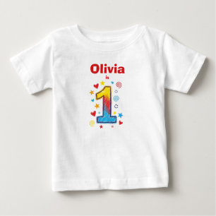 Cute Colourful Hand-Drawn Number 1 First Birthday Baby T-Shirt
