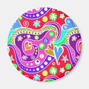 Cute colourful hand drawn pattern classic round st magnet