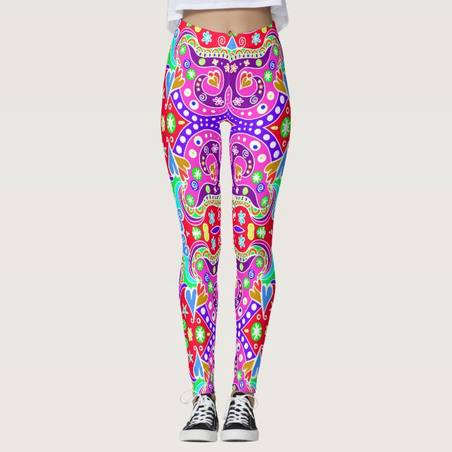 Cute colourful hand drawn pattern envelope leggings (Front)