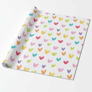 Cute Colourful Hand Drawn Valentines Hearts Patter Wrapping Paper