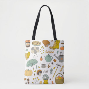 cute colourful hand drawn vintage fall set  tote bag