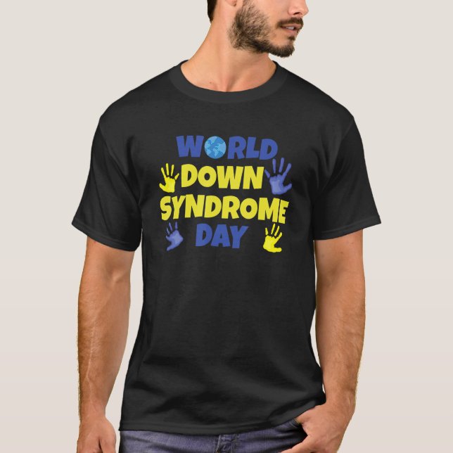 Cute Colourful Hand Print World Down Syndrome Awar T-Shirt (Front)