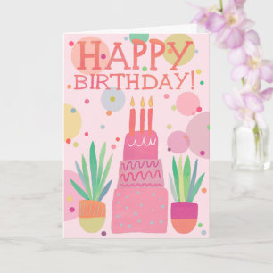 Cute Colourful Happy Birthday Cake Pink Bold Pop Card