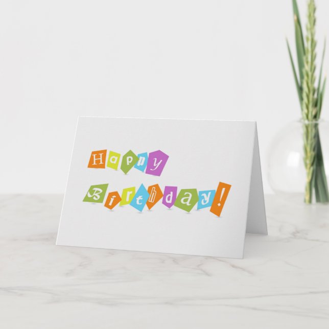 Cute Colourful Happy Birthday Text Design Card (Front)