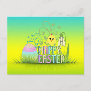 Cute Colourful Happy Easter Egg, Chick and Snowdro Holiday Postcard