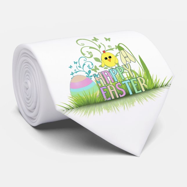 Cute Colourful Happy Easter Egg, Chick and Snowdro Tie (Rolled)