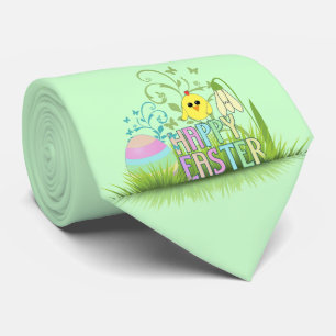 Cute Colourful Happy Easter Egg, Chick and Tie