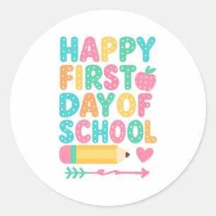Cute Colourful Happy First Day of School Classic Round Sticker