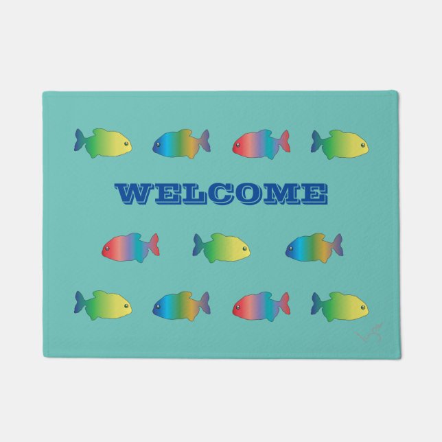 Cute Colourful Happy Fish Pattern Doormat (Front)