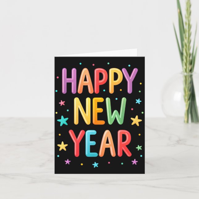 Cute Colourful Happy New Year Festive Bright Holid Card (Front)