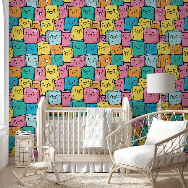 Cute Colourful Happy Smily Murshmallow Pattern Wallpaper (Kids)