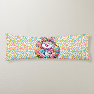 Cute, & colourful Hawaiian/tropical Easter bunny Body Cushion