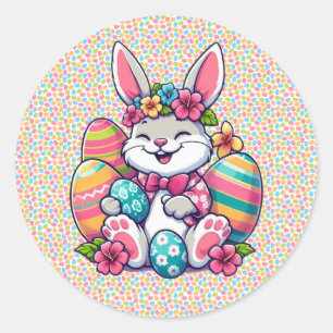 Cute,  & colourful Hawaiian/tropical Easter bunny Classic Round Sticker