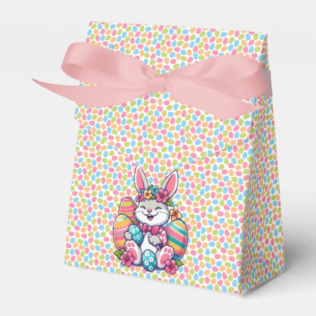 Cute,  & colourful Hawaiian/tropical Easter bunny Favour Box (Front Side)