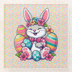 Cute, & colourful Hawaiian/tropical Easter bunny Glass Coaster
