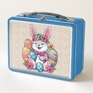 Cute, & colourful Hawaiian/tropical Easter bunny Metal Lunch Box
