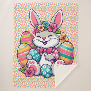 Cute,  & colourful Hawaiian/tropical Easter bunny Sherpa Blanket
