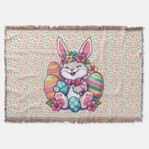Cute,  & colourful Hawaiian/tropical Easter bunny Throw Blanket