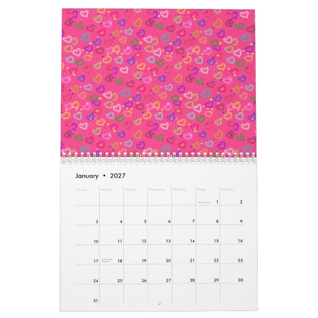 Cute Colourful Heart  Calendar (Jan 2027)