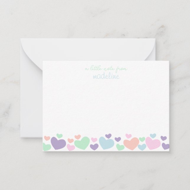 Cute Colourful Heart Girly Script Stationary Note  Card (Front)