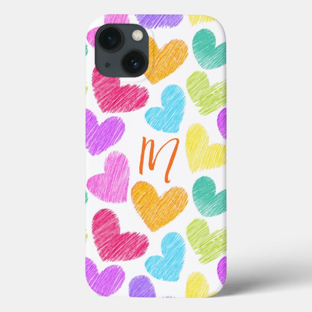 Cute Colourful Heart Pastel Valentine Love Monogra Case-Mate iPhone Case (Back)