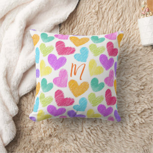 Cute Colourful Heart Pastel Valentine Love Monogra Cushion