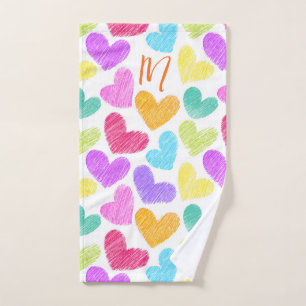 Cute Colourful Heart Pastel Valentine Love Monogra Hand Towel