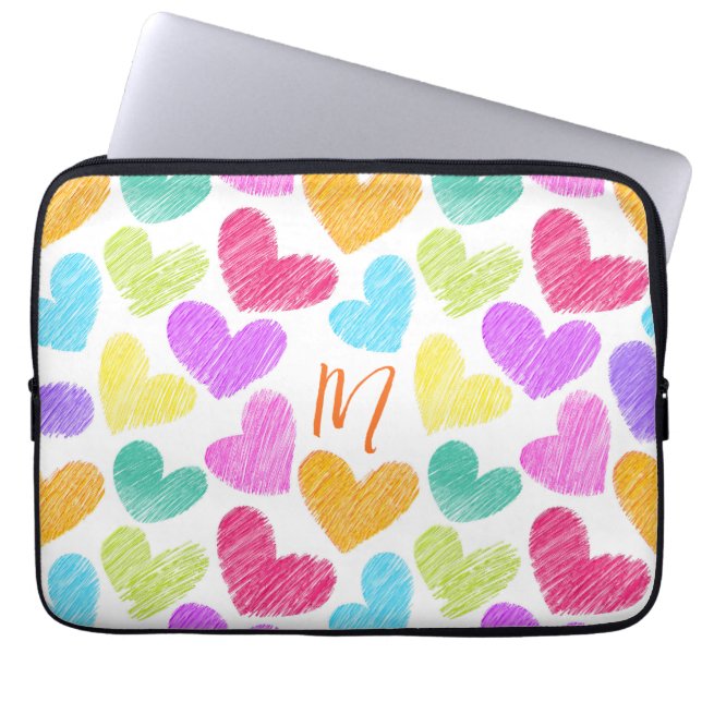 Cute Colourful Heart Pastel Valentine Love Monogra Laptop Sleeve (Front)