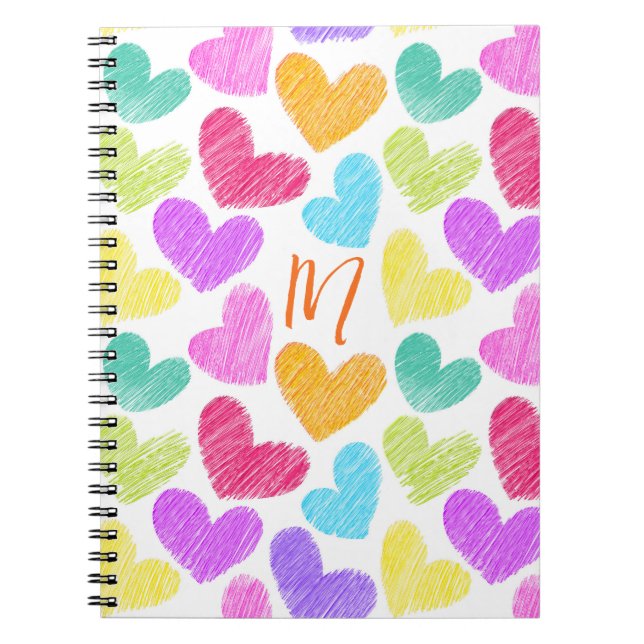 Cute Colourful Heart Pastel Valentine Love Monogra Notebook (Front)