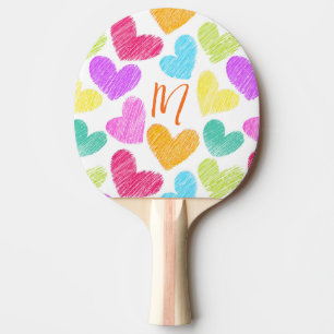 Cute Colourful Heart Pastel Valentine Love Monogra Ping Pong Paddle