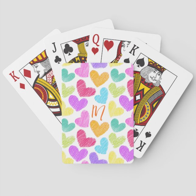 Cute Colourful Heart Pastel Valentine Love Monogra Playing Cards (Back)