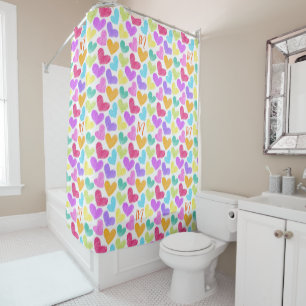 Cute Colourful Heart Pastel Valentine Love Monogra Shower Curtain