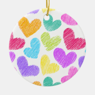 Cute Colourful Heart Pastel Valentine Love Pattern Ceramic Ornament
