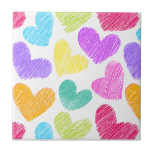 Cute Colourful Heart Pastel Valentine Love Pattern Ceramic Tile