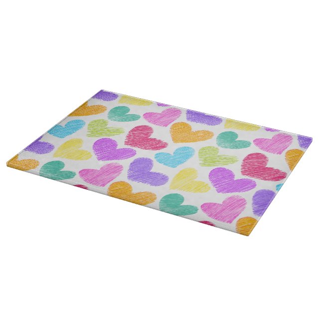 Cute Colourful Heart Pastel Valentine Love Pattern Cutting Board (Corner)