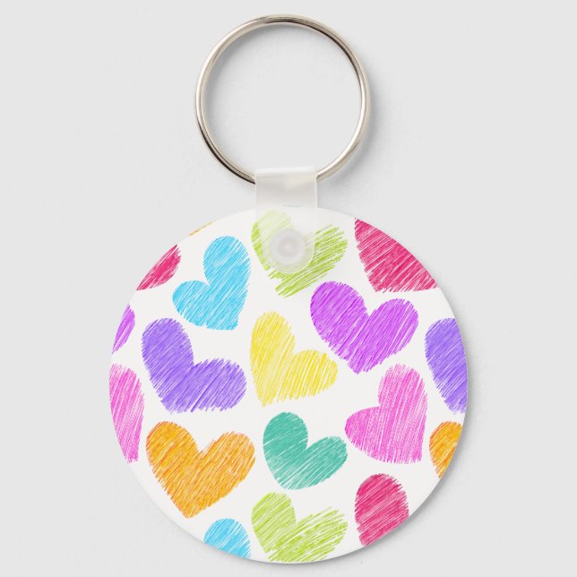 Cute Colourful Heart Pastel Valentine Love Pattern Key Ring (Front)