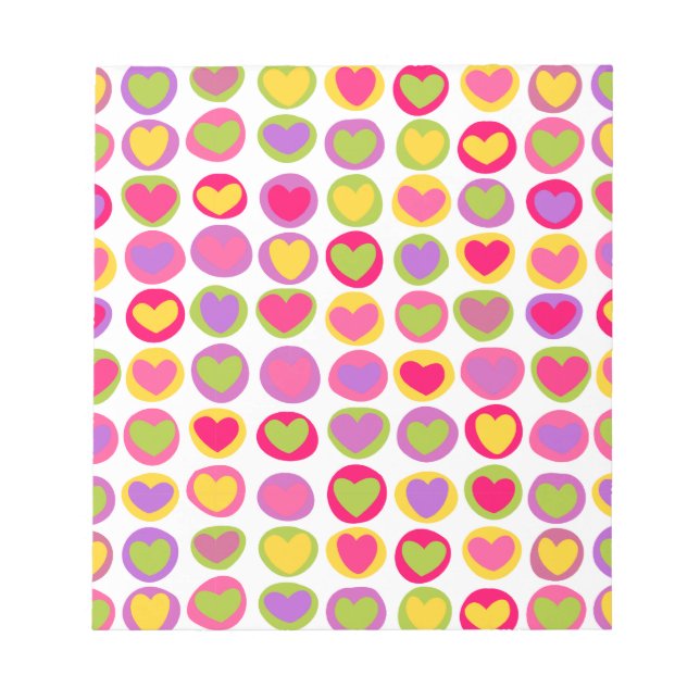 Cute Colourful Heart Pastel Valentine Love Pattern Notepad (Front)