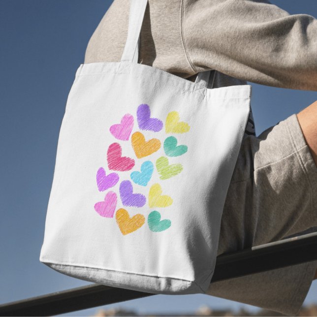 Cute Colourful Heart Pastel Valentine Love Pattern Tote Bag (Creator Uploaded)