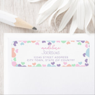 Cute Colourful Heart Purple Girly Script Address Return Address Label