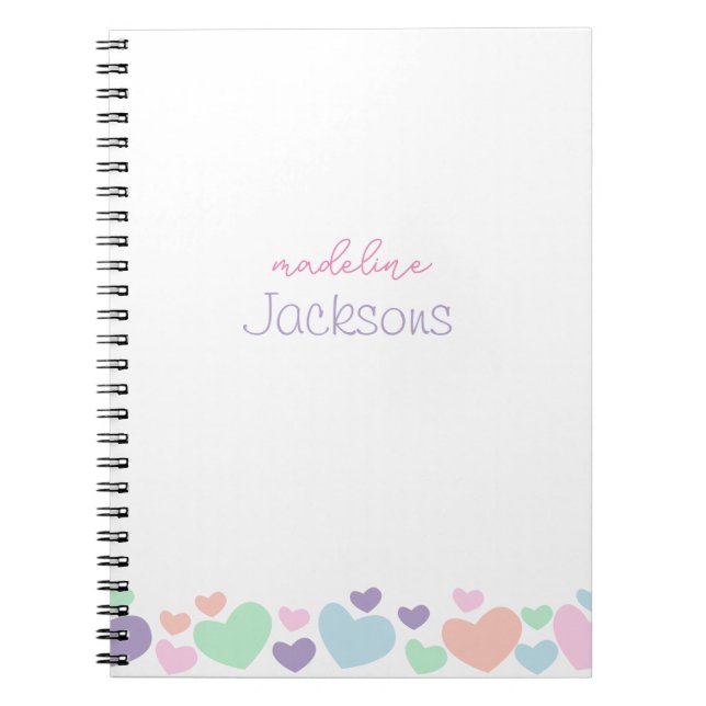 Cute Colourful Heart Purple Girly Script Notebook (Front)